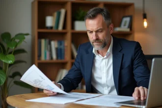 Investisseur immobilier analysant des documents de rentabilité pour un bien ancien en dispositif Scellier intermédiaire