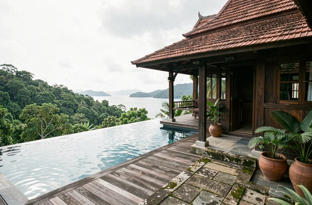 Villa de luxe traditionnelle thaïlandaise à Koh Samui avec piscine privée et vue sur le golfe de Thaïlande